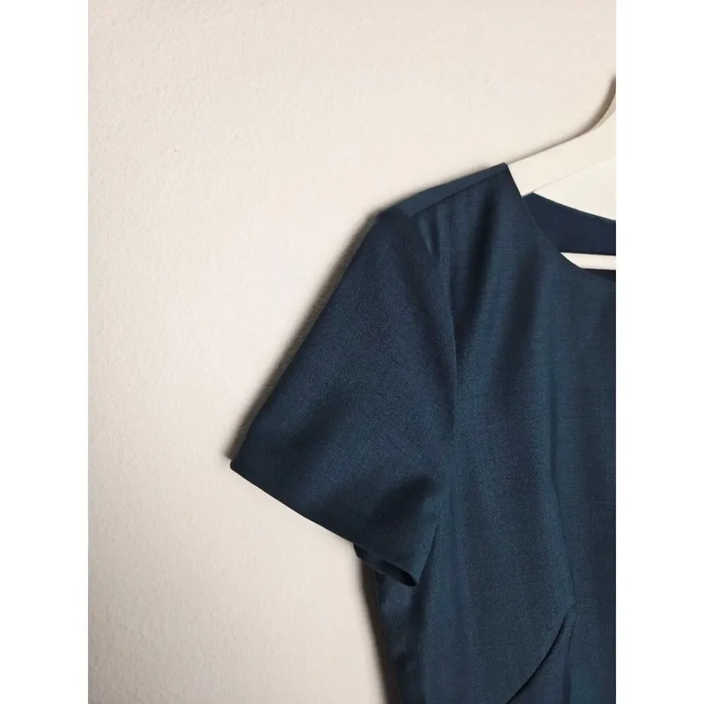 Theory Betty Dress 6 Blue Deep Teal Wool Blend Short Sleeves Sheath Career - Picture 5 of 14